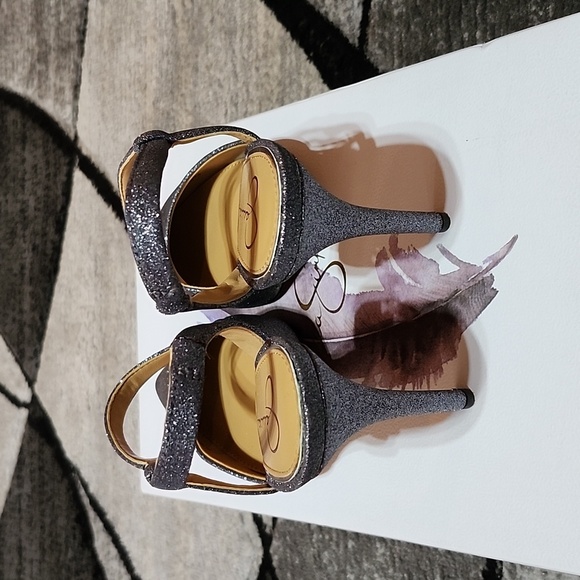 JESSICA SIMPSON PASELLE PEWTER MICRO FLASH METALLIC SILVER GLITTER PUMP STILETTO - Picture 6 of 14